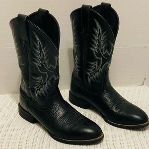 Ariat Men's Heritage Stockman Western Boots in black leather Flame stitch  9 D